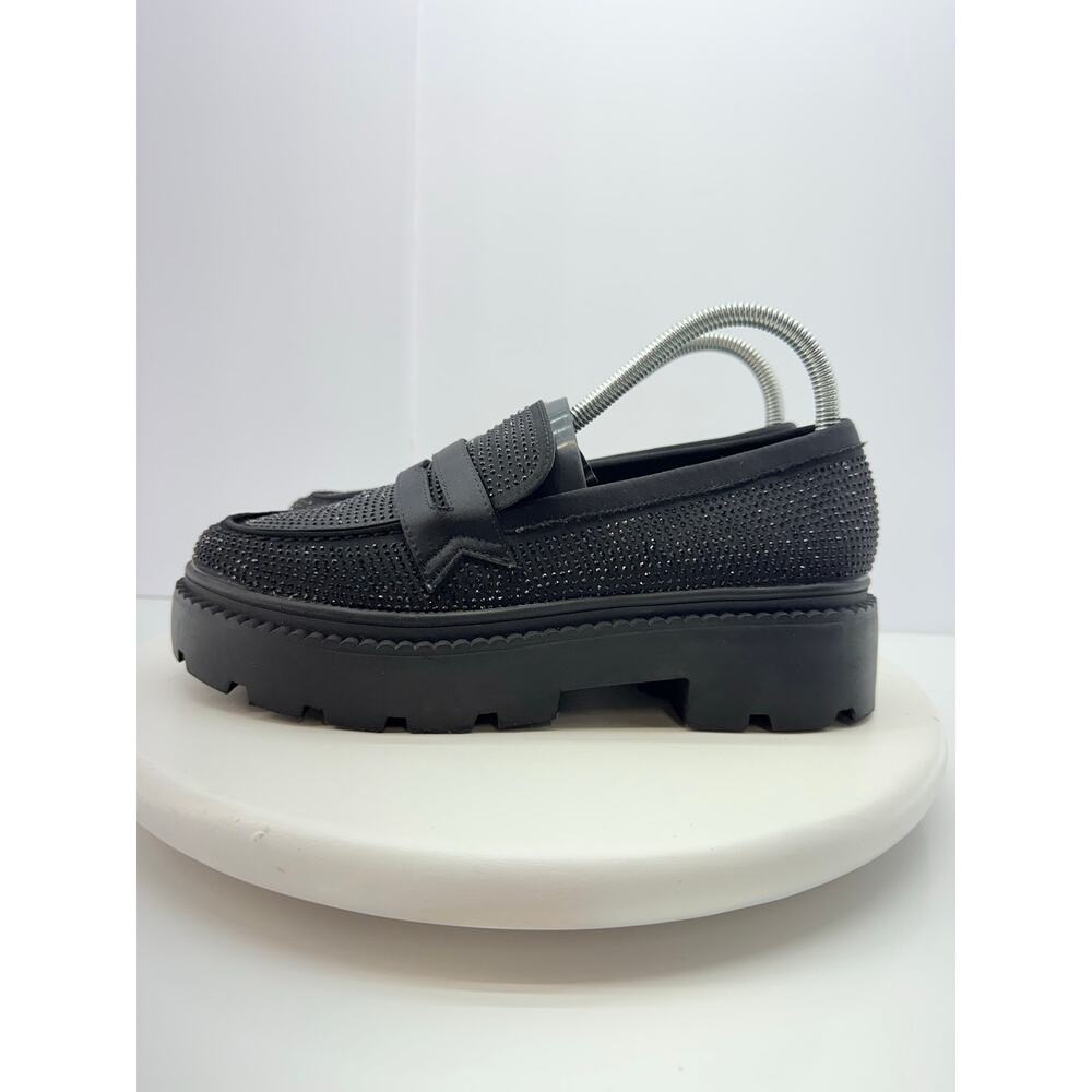 Forever 21 Black Rhinestone Chunky Loafers Women's Size 7.5 Casual Shoes Flats